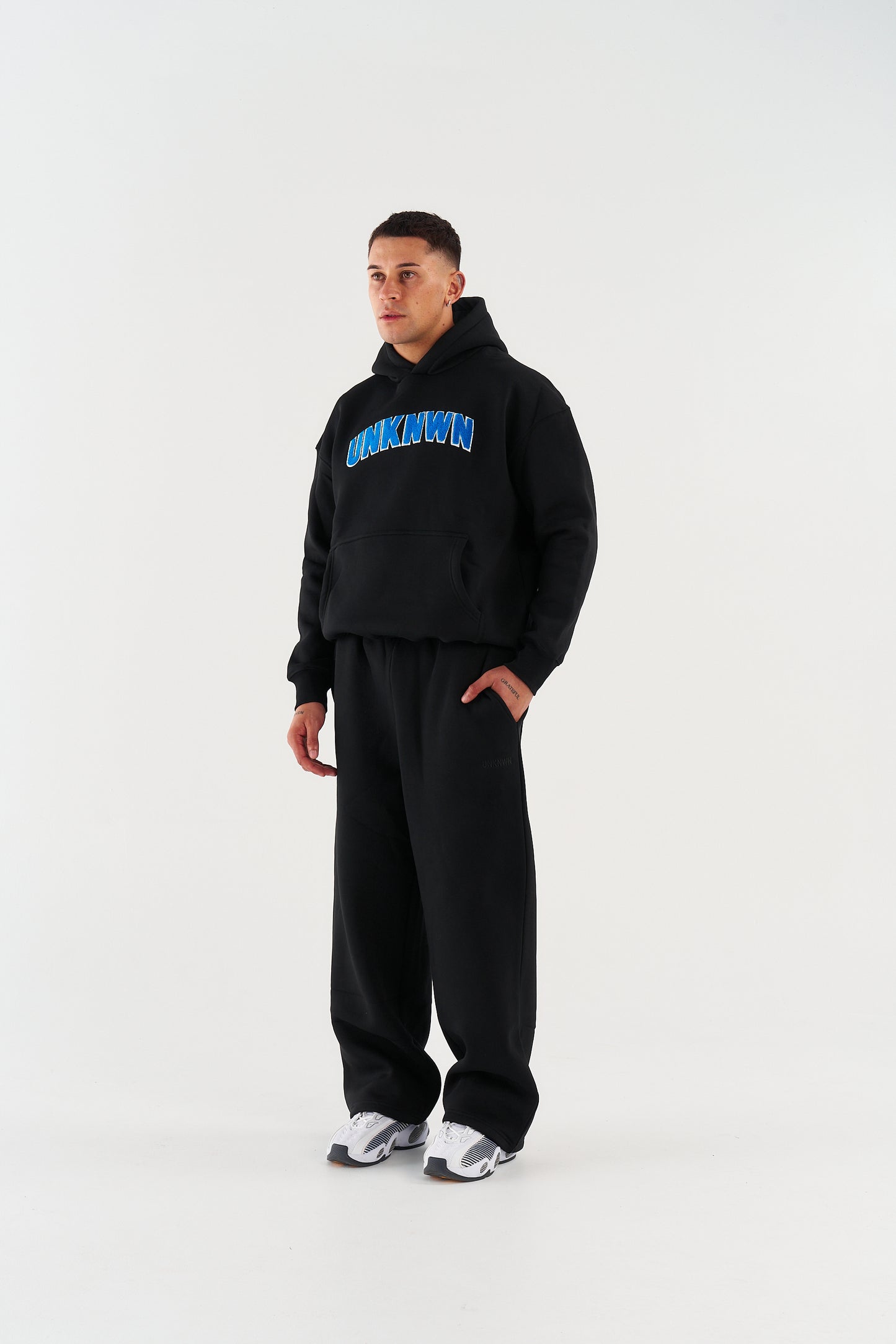 STATEMENT HOODIE - BLACK WITH BLUE EMBROIDERY