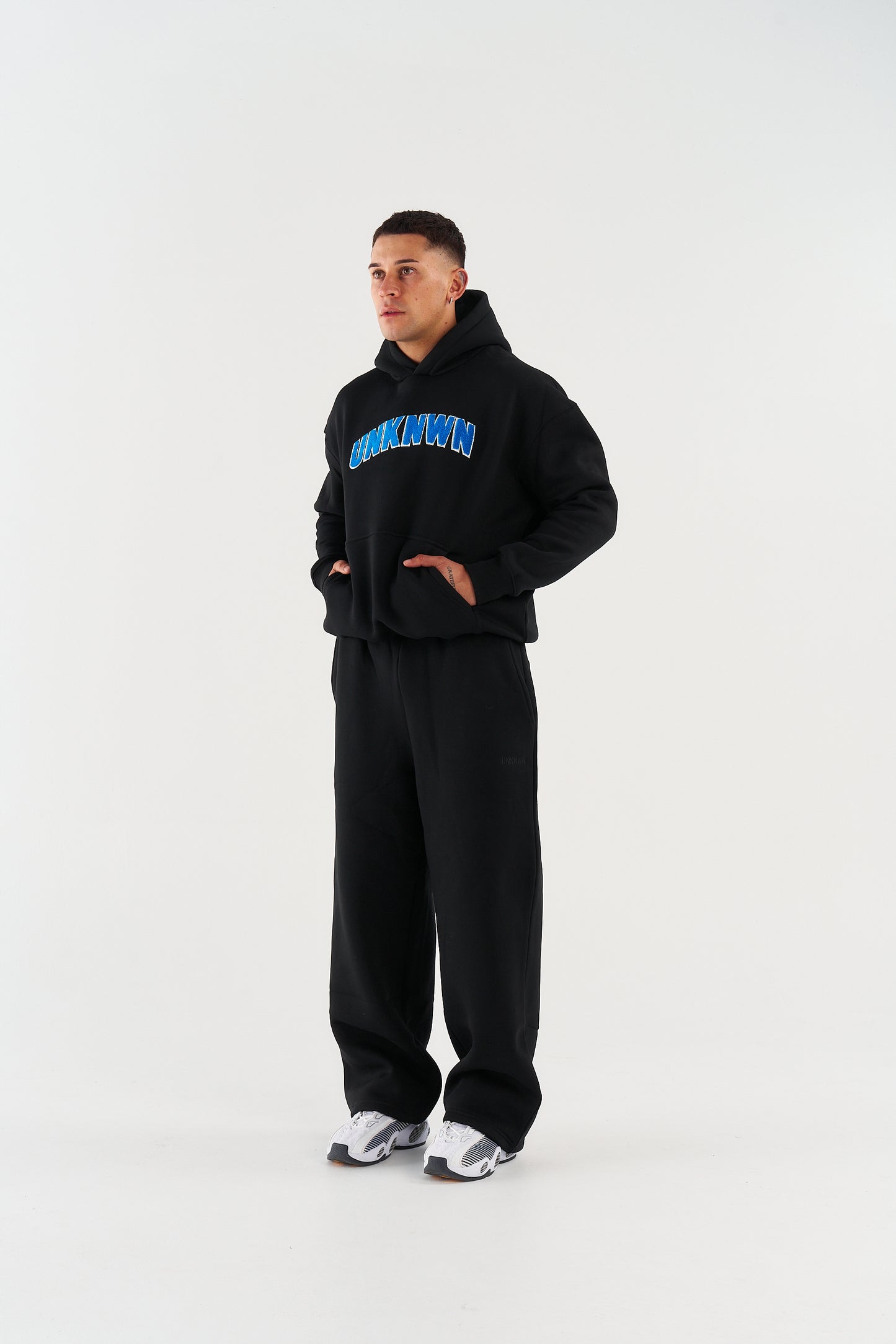 STATEMENT HOODIE - BLACK WITH BLUE EMBROIDERY
