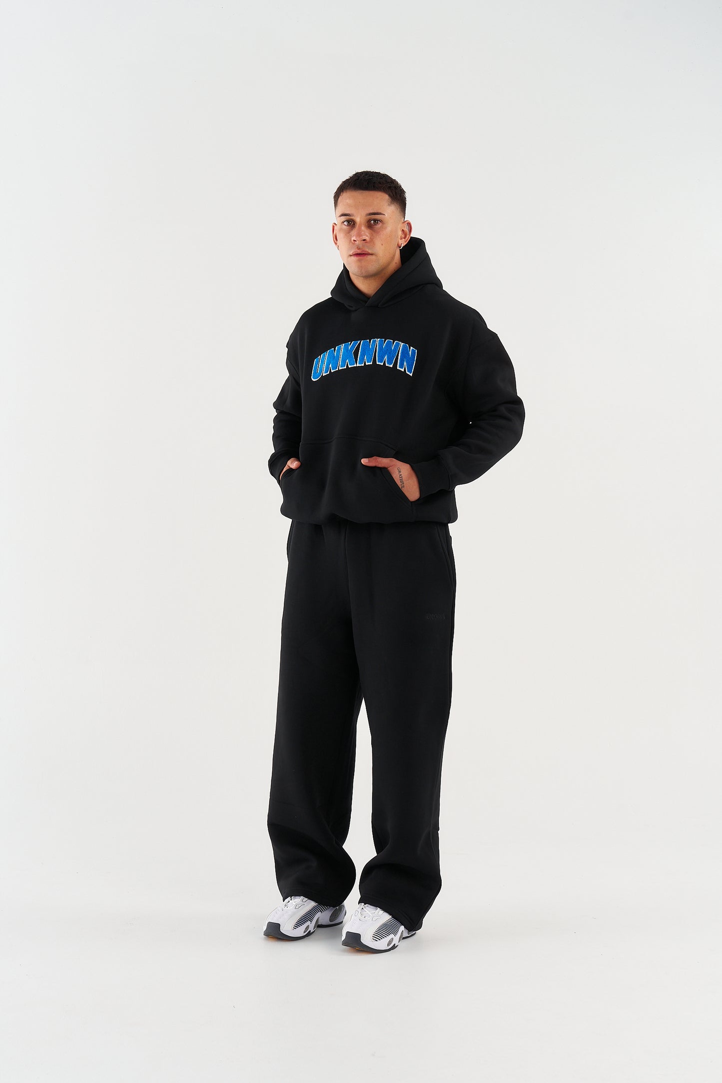 STATEMENT HOODIE - BLACK WITH BLUE EMBROIDERY