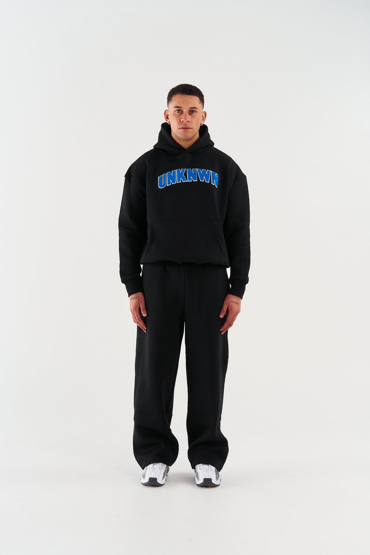 STATEMENT HOODIE - BLACK WITH BLUE EMBROIDERY