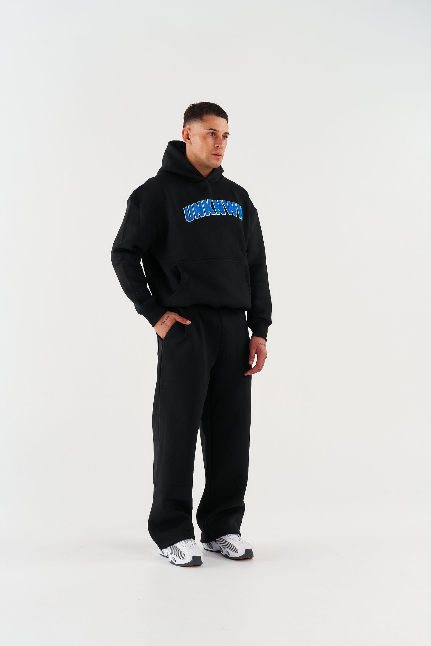 STATEMENT HOODIE - BLACK WITH BLUE EMBROIDERY