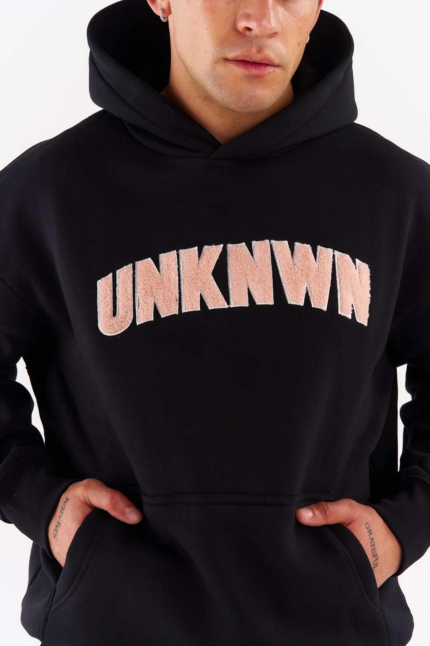 STATEMENT HOODIE - BLACK WITH BABY PINK EMBROIDERY