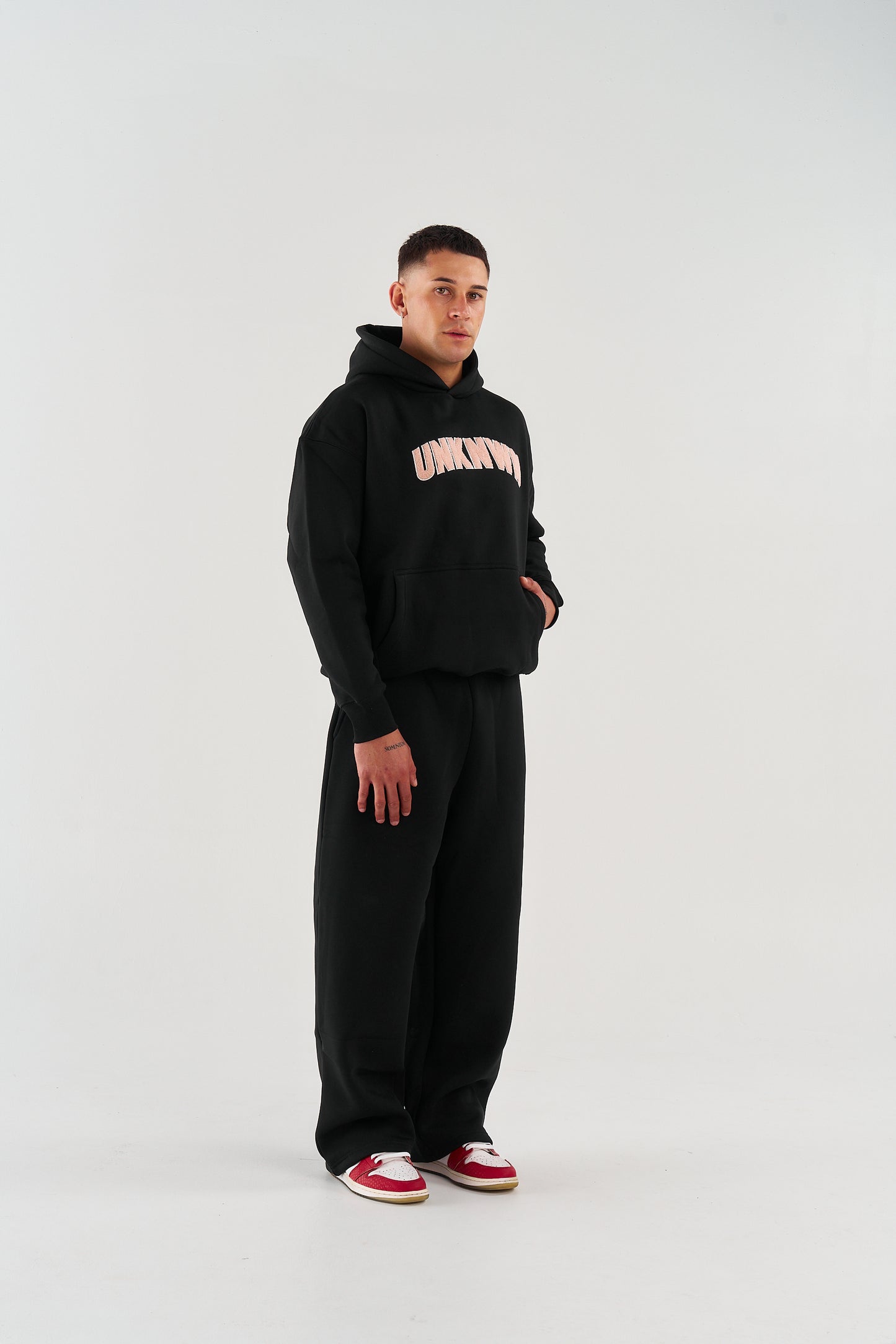 STATEMENT HOODIE - BLACK WITH BABY PINK EMBROIDERY