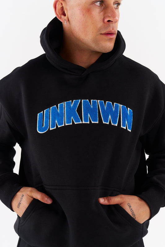 STATEMENT HOODIE - BLACK WITH BLUE EMBROIDERY