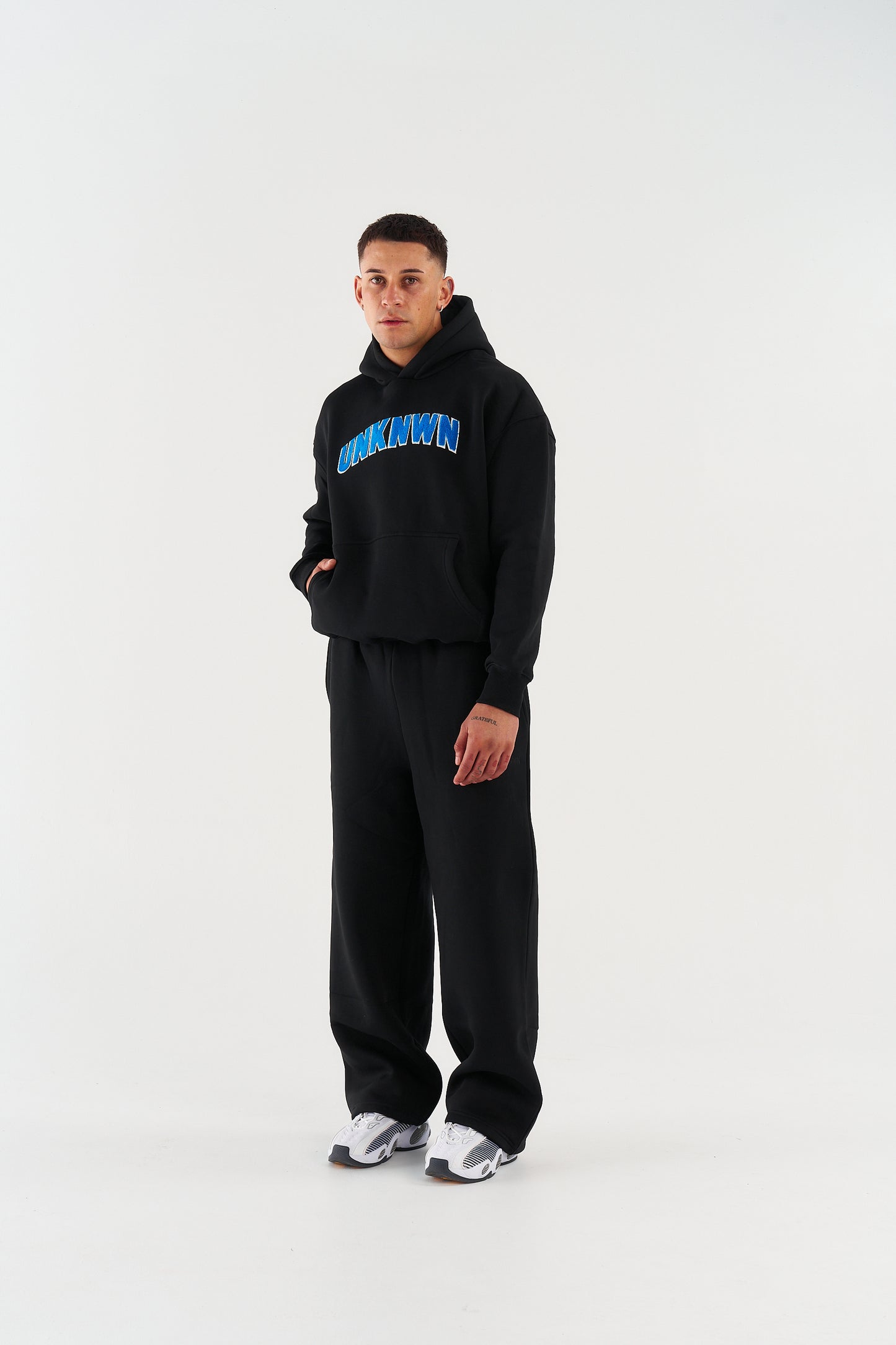 STATEMENT HOODIE - BLACK WITH BLUE EMBROIDERY