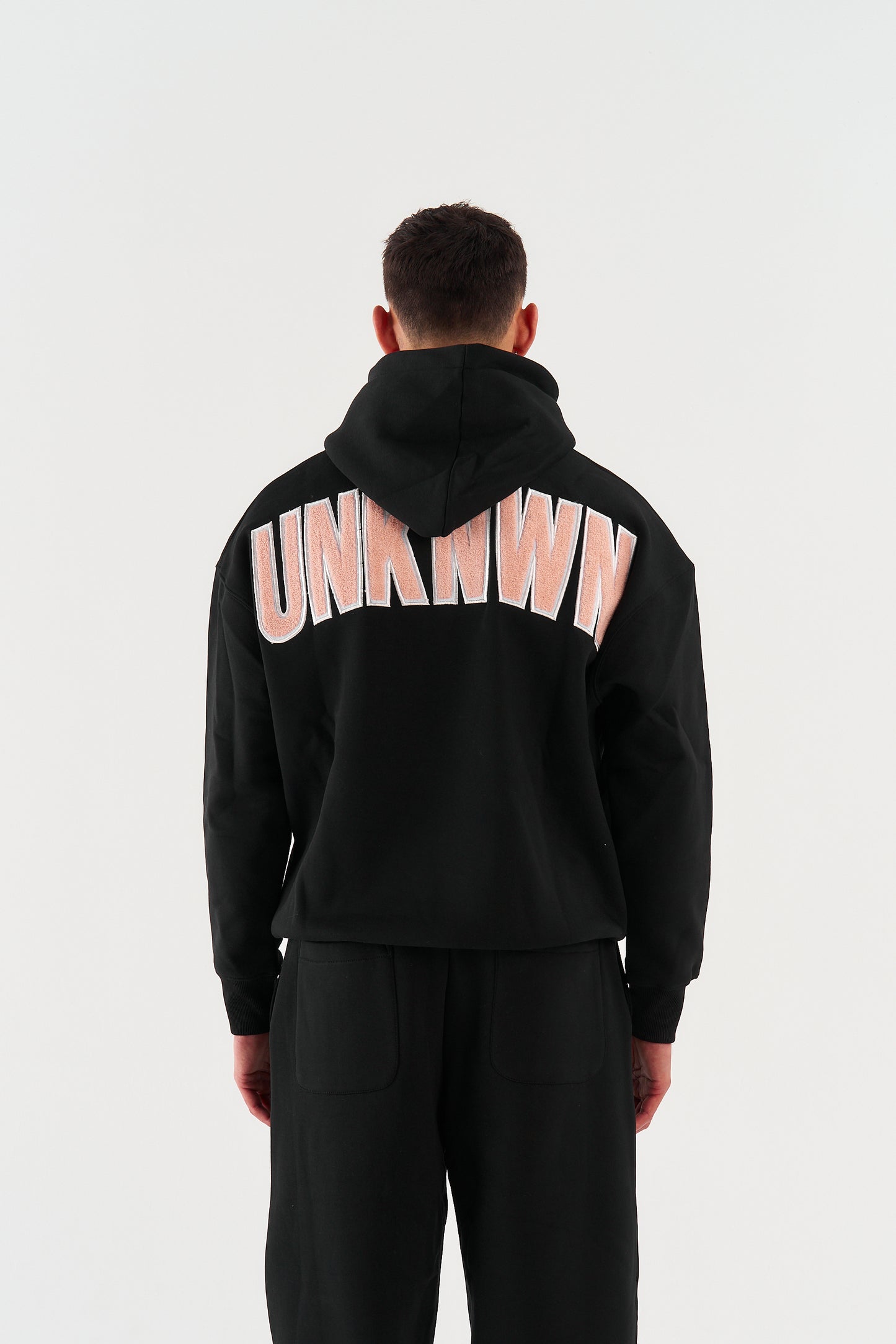 STATEMENT HOODIE - BLACK WITH BABY PINK EMBROIDERY