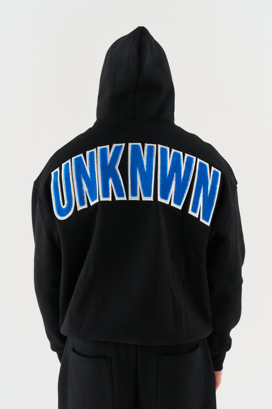 STATEMENT HOODIE - BLACK WITH BLUE EMBROIDERY