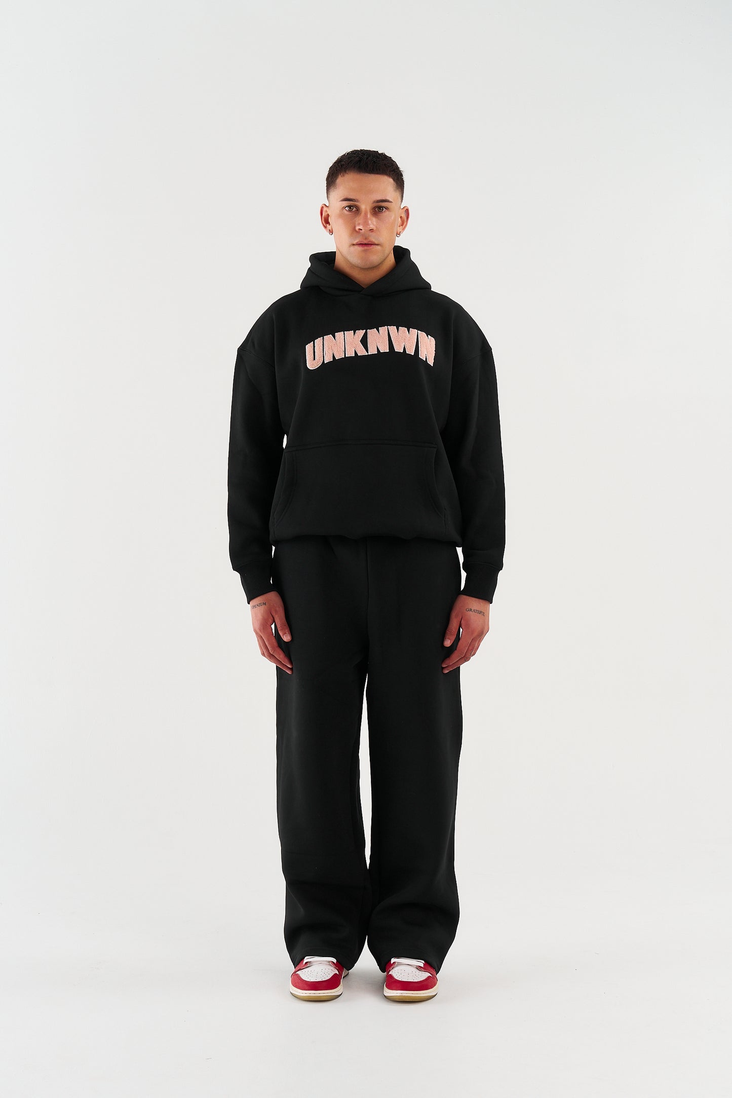 STATEMENT HOODIE - BLACK WITH BABY PINK EMBROIDERY