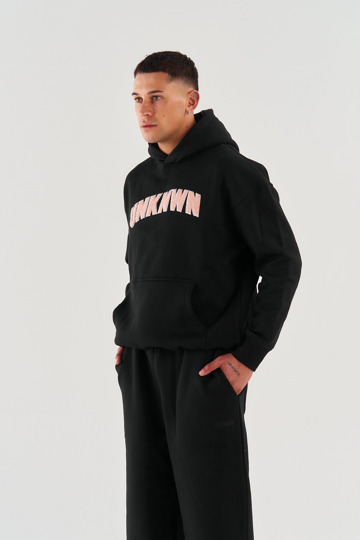 STATEMENT HOODIE - BLACK WITH BABY PINK EMBROIDERY