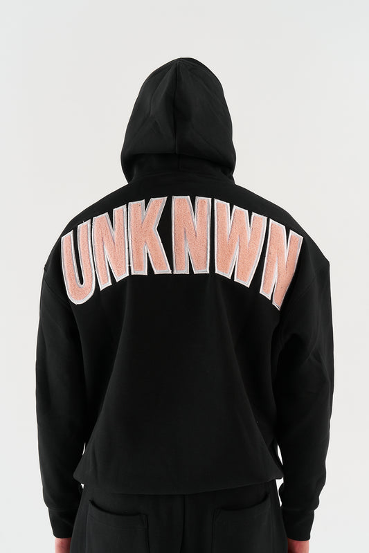 STATEMENT HOODIE - BLACK WITH BABY PINK EMBROIDERY