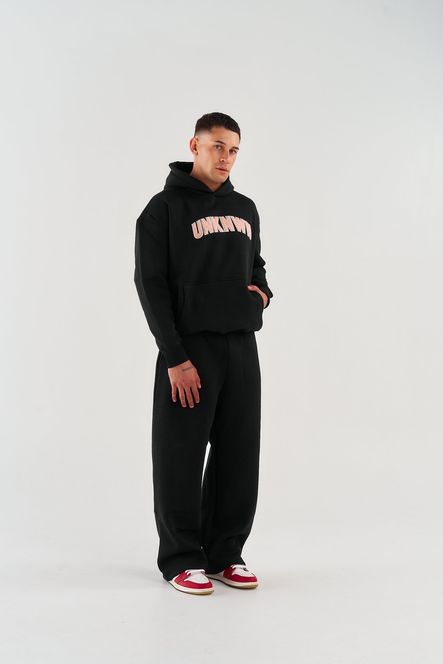 STATEMENT HOODIE - BLACK WITH BABY PINK EMBROIDERY